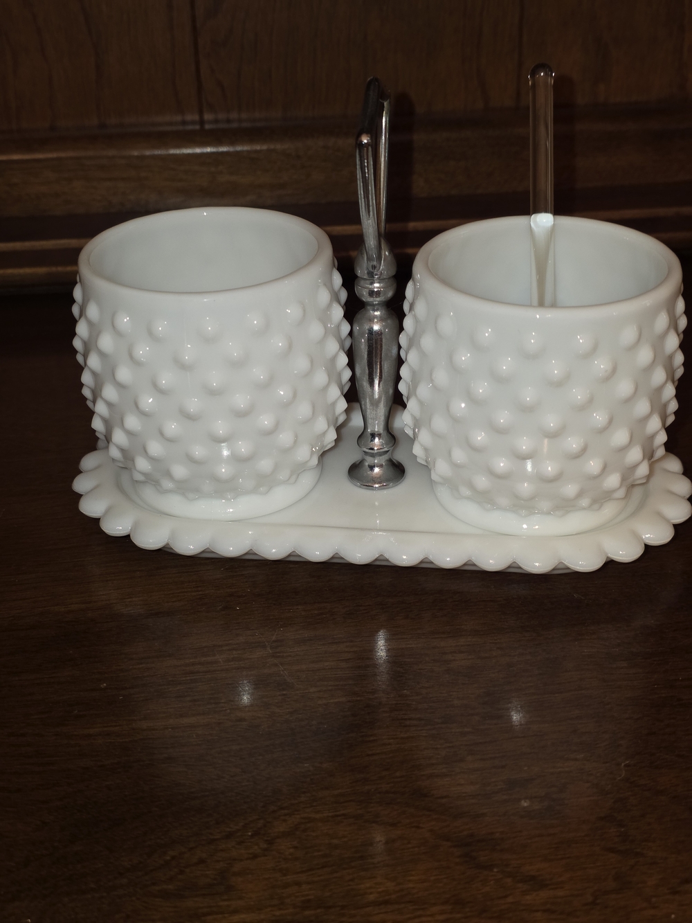 Fenton White Milk Glass Hobnail Double Condiment Jelly